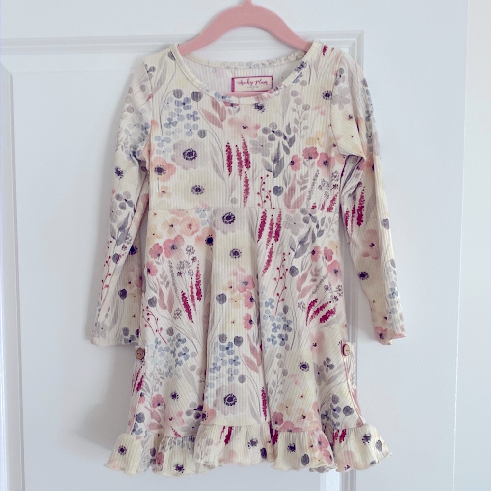 Floral Kids Dress - Cream and Pink